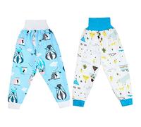 MOEMOE BABY 2 pantalones de pañales para niños, falda de pañal para niños, pantalones de entrenamiento de algodón, pantalones de aprendizaje, pantalones de entrenamiento, color azul y blanco, M/3-5