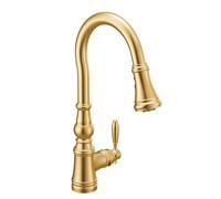 Moen S73004BG Grifo de Cocina Tradicional con un Mango con potenciador de Potencia, Oro Cepillado