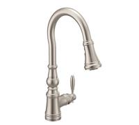Moen S73004SRS Weymouth - Grifo de cocina tradicional de una sola manija con potenciador de potencia, resistente a las manchas de acero inoxidable
