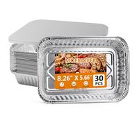 MOERDIFFER 30 bandejas de aluminio para hornear, bandejas desechables de papel de aluminio con tapas, bandejas de aluminio para hornear, cocinar, asar, almacenar alimentos y congelar (L)