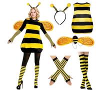 Moerstar Disfraz de abeja de mujer, juego de vestido de abeja para mujer con alas de abeja, diadema de abeja y accesorios para carnaval, disfraz de abeja o cosplay, para carnaval, Halloween (L)