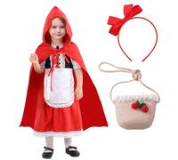 Moerstar Disfraz de Caperucita Roja para niños, disfraz de Caperucita Roja, juego con capa, vestido, cesta, diadema, carnaval, Halloween, disfraces para niñas (120)