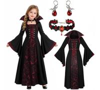 Moerstar Disfraz de vampiro para niños, disfraz de vampiro para niña, con gargantilla, pendientes, disfraz de vampiro, juego para Halloween, carnaval, fiesta