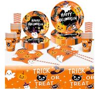 Moerstar Vajilla de fiesta de Halloween, juego de 85 piezas, vajilla de papel de Halloween, con platos de papel, servilletas, manteles, Halloween, fiestas, decoración de mesa