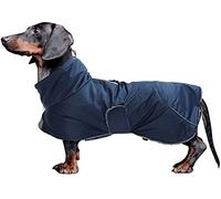 Moerzi Abrigo Impermeable para Perros Salchicha, Traje de Nieve para Cachorros con cinturón Ajustable y Tiras Reflectantes -Azul Marino-XS