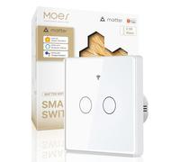 MOES 2.5D Matter WiFi Interruptor Táctil de Panel Inteligente, Sincronización Bidireccional Premium, Cable Neutro Requerido, Compatible con Alexa/Apple Home/Google Home/SmartThings/Tuya, 2 Gang