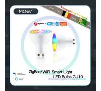 MOES-bombillas LED inteligentes Tuya ZigBee GU10, lámparas regulables blancas RGB C + W, Control por aplicación Smart Life, voz Alexa/Google 9 PCS