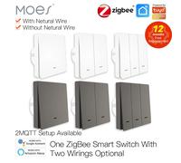 MOES-interruptor de luz inteligente Tuya ZigBee, sin cable neutro, sin condensador, vida inteligente, 2/3 vías, funciona con Alexa, Google Home 2mqtt 1 gang white