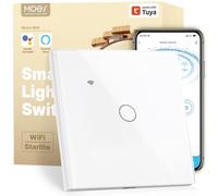 MOES Interruptor de Luz Inteligente WiFi Táctil, Blanco | 1 Vía, 1 Botón, Panel de Cristal, Compatible, Alexa, Google Home, funciona, Smart Life, Tuya, Solo para redes 2.4GHz