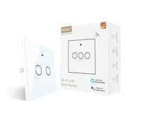 MOES WiFi Interruptor Inteligente Luz, Solo red de 2.4Ghz | Sin Neutro, 2 Gang Conmutador pared Compatible, Alexa, Google Home, trabajo, app Smart Life, Tuya, Control de control remoto