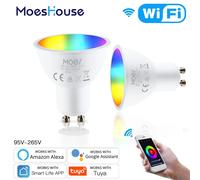 MoesHouse-bombillas LED inteligentes GU10 con WiFi, lámparas regulables RGBW C + W, color blanco, Control remoto, funciona con Alexa/Google 2 PCS 95-265V