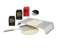 MOESTA-BBQ 19727 PizzaCover Flex Set 2 - Barbacoa de gas de acero inoxidable con pala para pizza, piedra para pizza, 1 kg Semola, 2 kg de harina