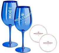 Moet & Chandon - Juego de 2 copas de champán azul ibicena, cristal imperial azul metalizado, copas de champán azul oscuro (2 unidades) + posavasos