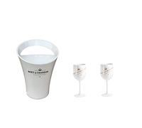 Moet Chandon - Juego de copas de champán y enfriador de champán en color blanco/dorado
