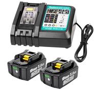 MoeuGreenBattX Batería de Repuesto para Makita 18v: 2 Unidades de batería de Ion de Litio de 5,0Ah Compatible con BL1850B BL1850 BL1860B - DC18RC Fast Ladegerät Fits para Makita batería
