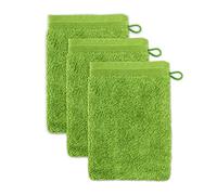 Möve Superwuschel - Juego de 3 Guantes de baño de 100% algodón, 20 x 15 cm, Verde peridoto