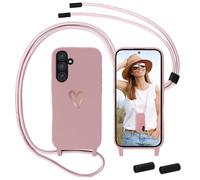 MoEvn - Cadena para teléfono móvil para Samsung Galaxy A55 5G con correa, funda para teléfono móvil con cordón para colgar diseño de corazón, funda de silicona resistente a los golpes con cadena