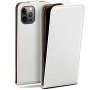 MoEx Funda con Solapa Vertical magnética para Apple iPhone 12/12 Pro, Plegable, protección Completa de 360 Grados, Funda con Tapa de Cuero Vegano, Perla-Blanco