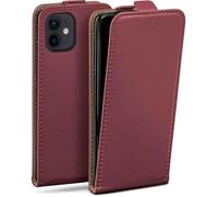 MoEx Funda con Solapa Vertical magnética para Apple iPhone 12 Mini, Plegable, protección Completa de 360 Grados, Funda con Tapa de Cuero Vegano, Granate-Rojo