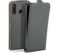 moex Funda con Solapa Vertical magnética para Huawei P30 Lite/P30 Lite New, Plegable, protección Completa de 360 Grados, Funda con Tapa de Cuero Vegano, Antracita-Gris