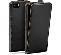 moex Funda con Solapa Vertical magnética para iPhone 5s / 5 / SE (2016), Plegable, protección Completa de 360 Grados, Funda con Tapa de Cuero Vegano, Negro Intenso