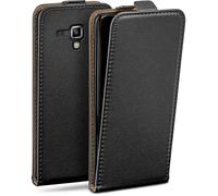 MoEx Funda con Solapa Vertical magnética para Samsung Galaxy S Duos 2, Plegable, protección Completa de 360 Grados, Funda con Tapa de Cuero Vegano, Negro Intenso