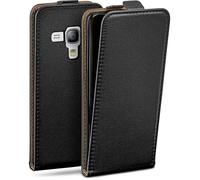 MoEx Funda con Solapa Vertical magnética para Samsung Galaxy S3 Mini, Plegable, protección Completa de 360 Grados, Funda con Tapa de Cuero Vegano, Negro Intenso