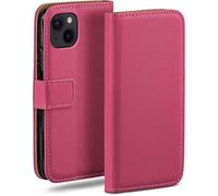moex Funda con tapa para Apple iPhone 15 Plus, funda plegable, funda para teléfono móvil con tarjetero 360 grados, funda tipo libro con tapa, funda de piel vegana, color rosa