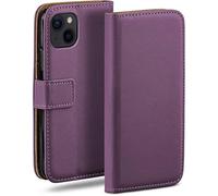 moex Funda con tapa para Apple iPhone 15 Plus, funda plegable, funda para teléfono móvil con tarjetero 360 grados, funda tipo libro con tapa, funda de piel vegana, color lila