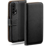 moex Funda con Tapa para Honor 20 Pro, con Ranura para Tarjetas, Funda Estilo Libro con protección de 360 Grados, Cuero Vegano, Negro Intenso