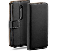 moex Funda con Tapa para Motorola Moto G3, con Ranura para Tarjetas, Funda Estilo Libro con protección de 360 Grados, Cuero Vegano, Negro Intenso