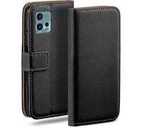 moex Funda con tapa para Motorola Moto G72, funda plegable para teléfono móvil con tarjetero 360 grados, funda tipo libro, funda de piel vegana, color negro