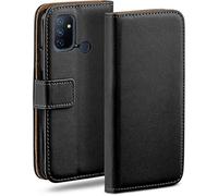 moex Funda con Tapa para OnePlus Nord N100, con Ranura para Tarjetas, Funda Estilo Libro con protección de 360 Grados, Cuero Vegano, Negro Intenso