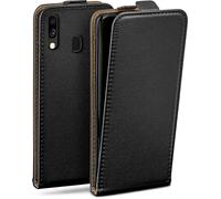 moex Funda con tapa para Samsung Galaxy A40, funda plegable con protección de 360 grados, funda con protector de pantalla, piel sintética, color negro