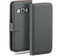 moex Funda con Tapa para Samsung Galaxy A5 (2015), con Ranura para Tarjetas, Funda Estilo Libro con protección de 360 Grados, Cuero Vegano, Antracita-Gris
