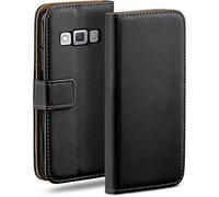moex Funda con Tapa para Samsung Galaxy A5 (2015), con Ranura para Tarjetas, Funda Estilo Libro con protección de 360 Grados, Cuero Vegano, Negro Intenso