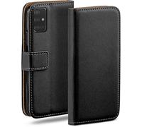 moex Funda con Tapa para Samsung Galaxy A51, con Ranura para Tarjetas, Funda Estilo Libro con protección de 360 Grados, Cuero Vegano, Negro Intenso