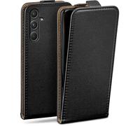 moex Funda con tapa para Samsung Galaxy A55 5G, 360 grados, protección completa, funda de piel vegana, funda con solapa vertical, magnética, color negro
