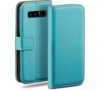 moex Funda con Tapa para Samsung Galaxy Note8, con Ranura para Tarjetas, Funda Estilo Libro con protección de 360 Grados, Cuero Vegano, Aqua-Cyan