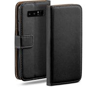 moex Funda con Tapa para Samsung Galaxy Note8, con Ranura para Tarjetas, Funda Estilo Libro con protección de 360 Grados, Cuero Vegano, Negro Intenso