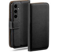 moex Funda con tapa para Samsung Galaxy S23 FE, funda plegable para teléfono móvil con tarjetero 360 grados, funda tipo libro con tapa, funda de piel vegana, color negro