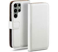 moex Funda con tapa para Samsung Galaxy S24 Ultra, funda plegable para teléfono móvil con tarjetero 360 grados, funda tipo libro con tapa, funda de piel vegana, color blanco