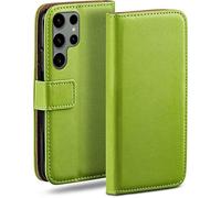 moex Funda con tapa para Samsung Galaxy S24 Ultra, funda plegable para teléfono móvil con tarjetero 360 grados, funda tipo libro con tapa, funda de piel vegana, color verde