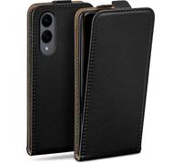 moex Funda con tapa para Samsung Galaxy S25 Edge, funda plegable con protección de 360 grados, funda con protector de pantalla, piel sintética, color negro
