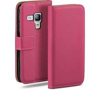 moex Funda con Tapa para Samsung Galaxy S3 Mini, con Ranura para Tarjetas, Funda Estilo Libro con protección de 360 Grados, Cuero Vegano, Berry-Fucsia