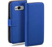 moex Funda con Tapa para Samsung Galaxy S8 Plus, con Ranura para Tarjetas, Funda Estilo Libro con protección de 360 Grados, Cuero Vegano, Real-Azul