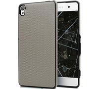 moex® Funda de Silicona con trozos de Tela Compatible con Sony Xperia XA | Buen Agarre - Taupe/Noir