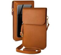 moex Funda para iPhone 16 Pro Max, bolso pequeño con compartimento para teléfono móvil y ventana, 2 compartimentos extra, mini piel sintética, bolso bandolera para mujer, color marrón