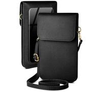 moex Funda para móvil Emporia SMART.ME7, bolso pequeño con compartimento para teléfono móvil y ventana, 2 compartimentos extra, mini piel sintética, bolso bandolera para mujer, color negro