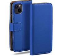 moex Funda tipo libro para iPhone 15 con compartimento para tarjetas, funda plegable de 360 grados, funda con tapa, funda de piel sintética, color azul